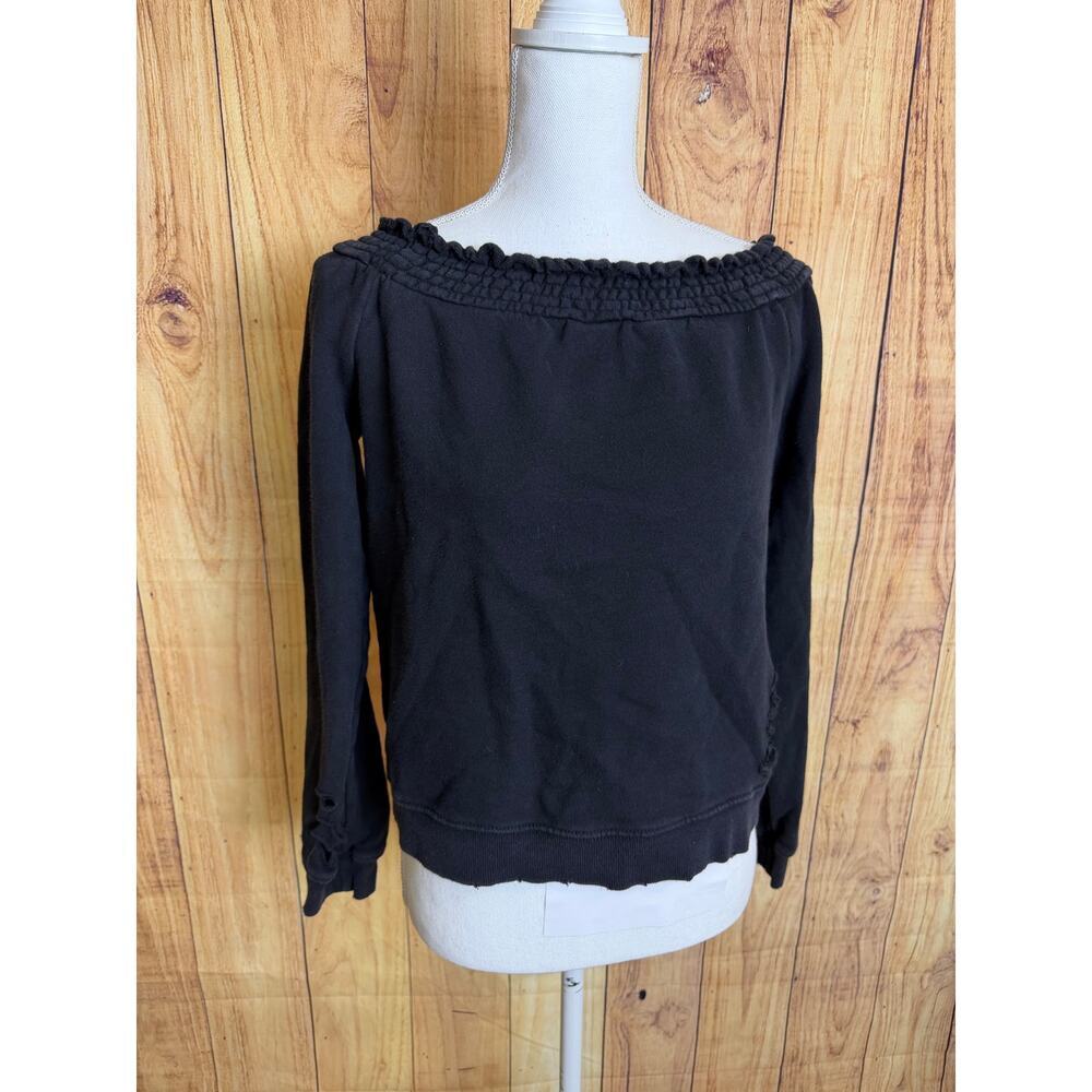 Pam & Gela Distressed Wide Neck Sweatshirt Black Women's Size S